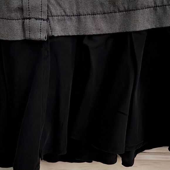 Clu denim long sleeve button down shirt w silk ruffle hem NWOT S - Picture 2 of 9